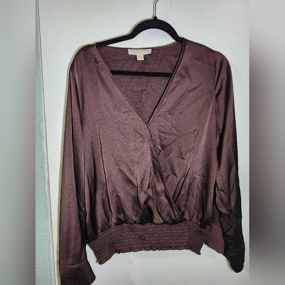 Brown V-Neck Blouse